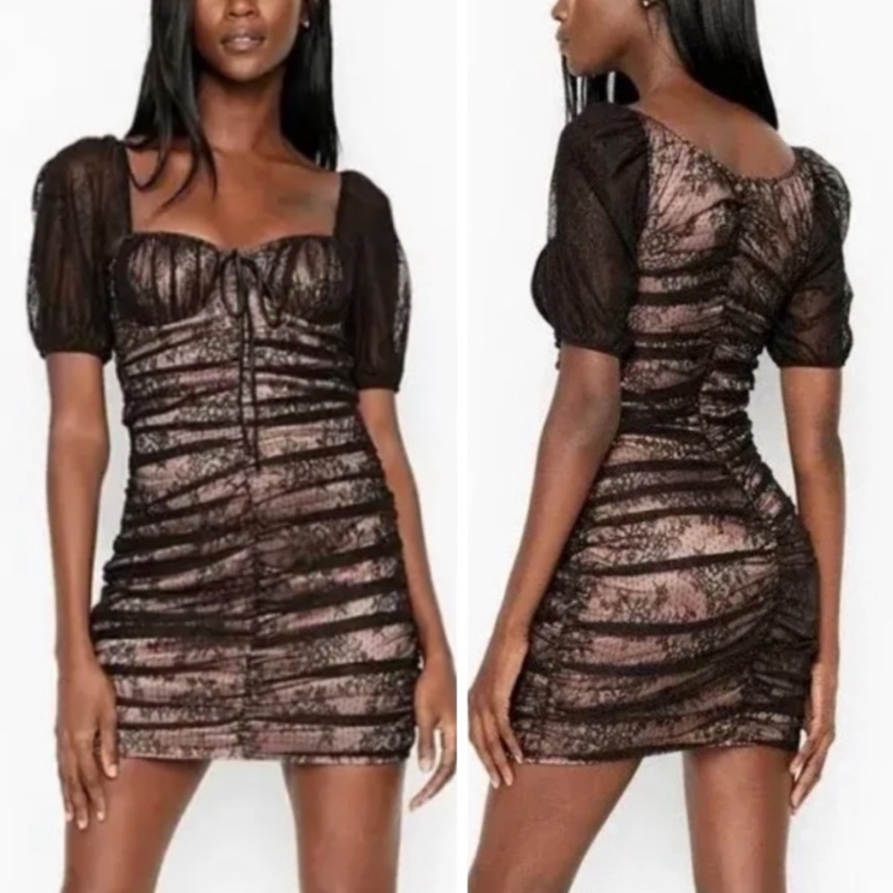 NWOT Victoria's Secret Black Ruched Lingerie Look
Lace Dress, S
